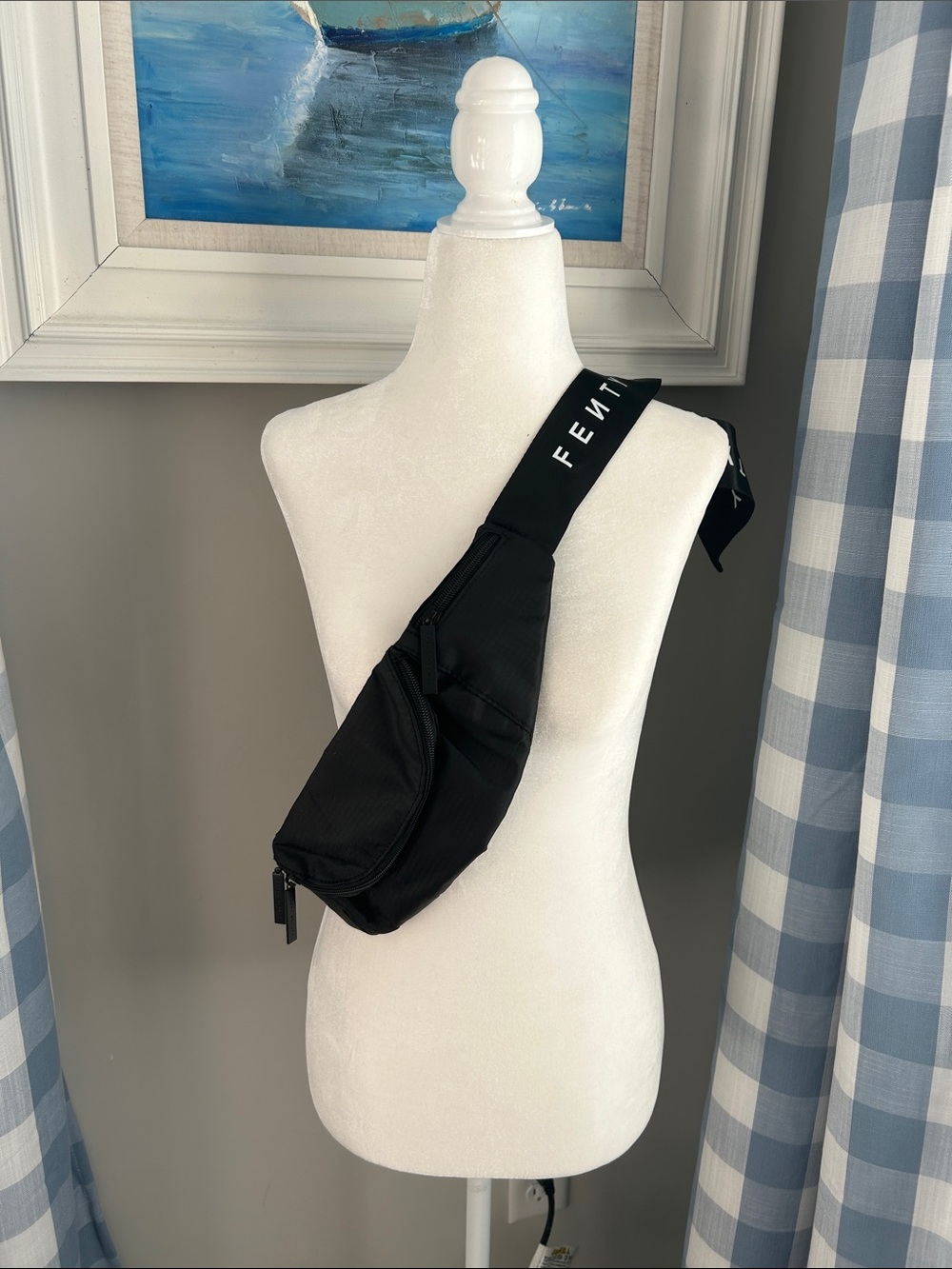 Fenty Beauty Black Nylon Belt Bag with Logo Strap NWOT